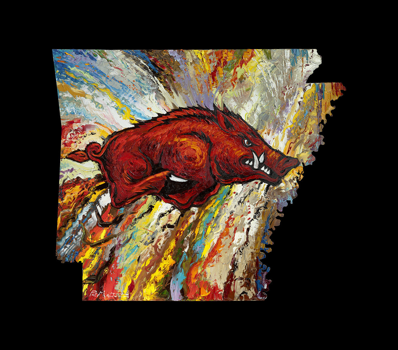 Copy of Archival Print on Canvas of The Arkansas Razorback on Black Background. #030