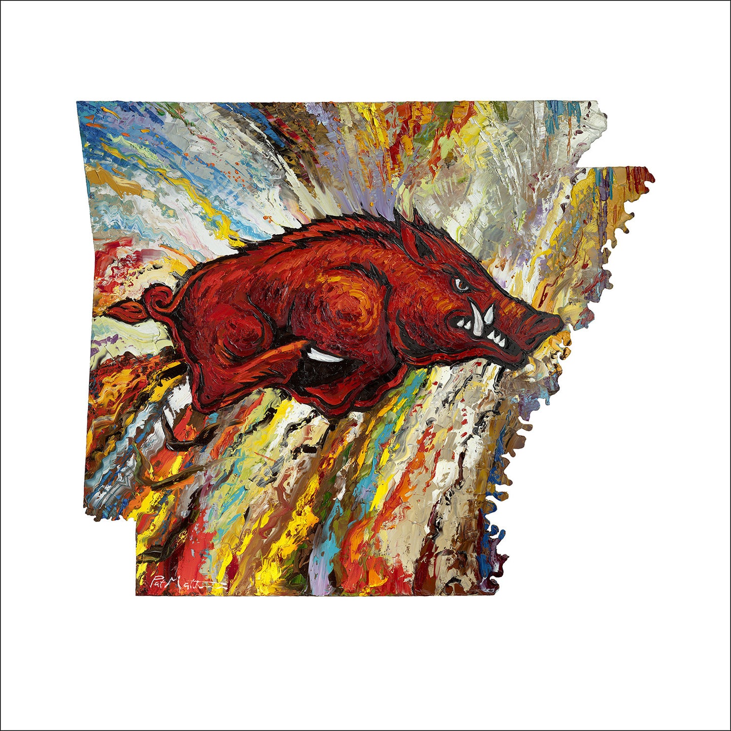 "Go Big Red" Archival Print on Canvas of The Arkansas Razorback 24" x 24" Image #030