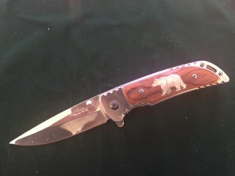 Silver Inlay Bear Custom Made Folding Knife by Tom Gwynn