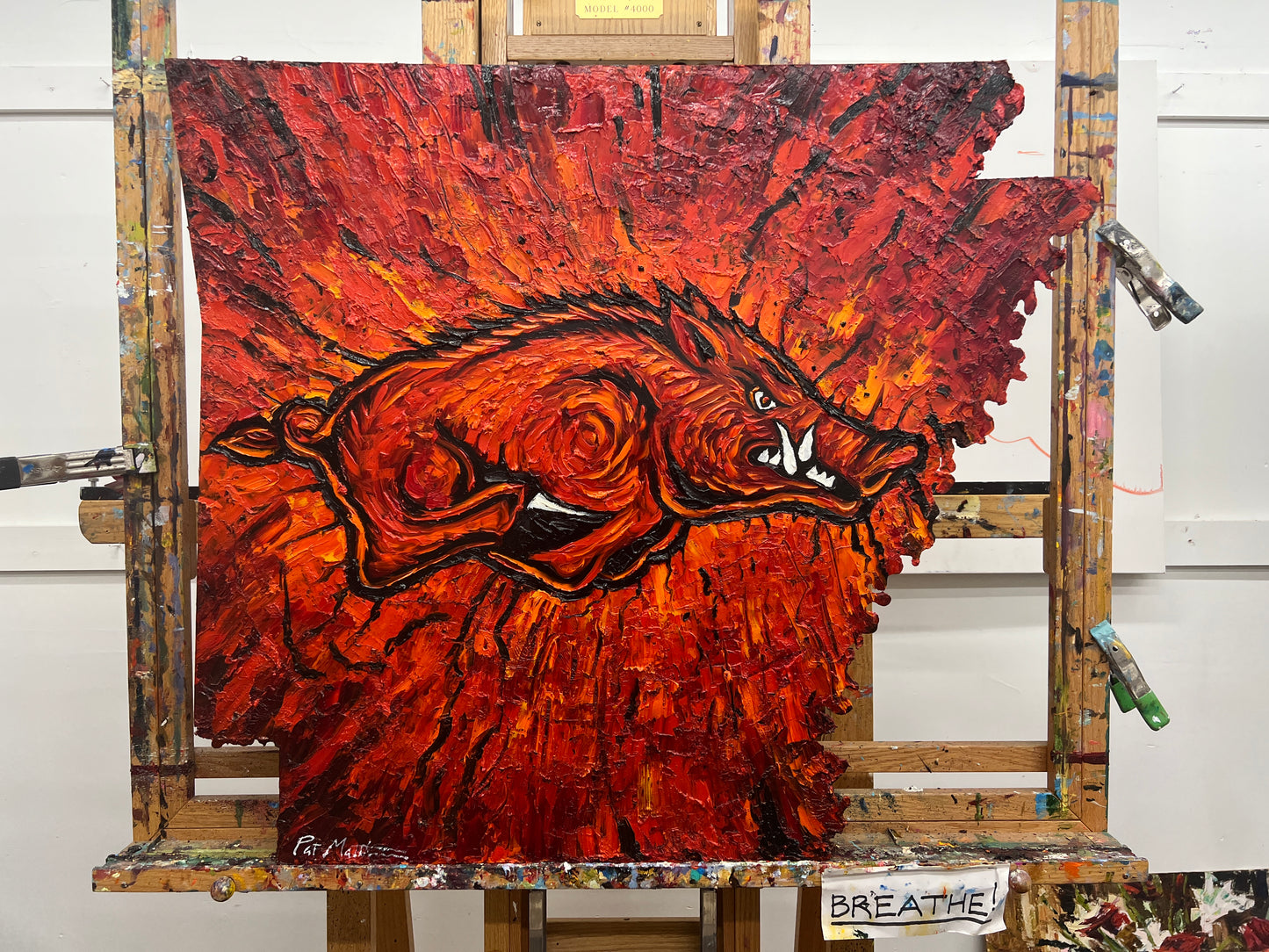 PRE-FOOTBALL SEASON SALE: "Razorback Red" Original Oil on Metal Plate 36" x 40"