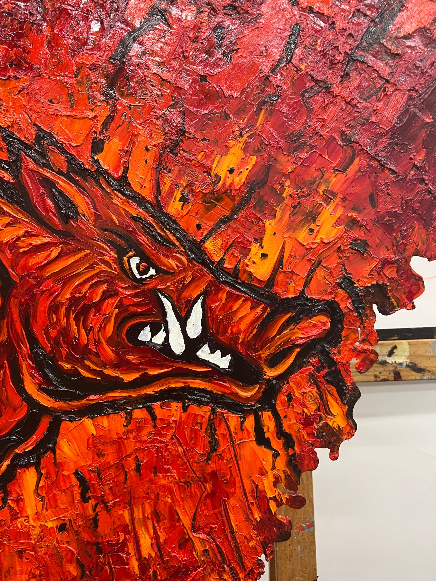 PRE-FOOTBALL SEASON SALE: "Razorback Red" Original Oil on Metal Plate 36" x 40"