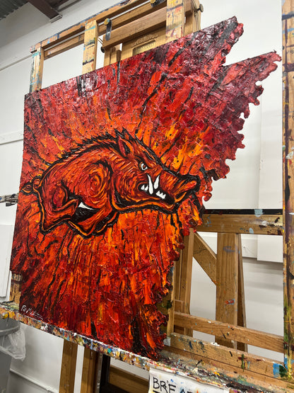 PRE-FOOTBALL SEASON SALE: "Razorback Red" Original Oil on Metal Plate 36" x 40"