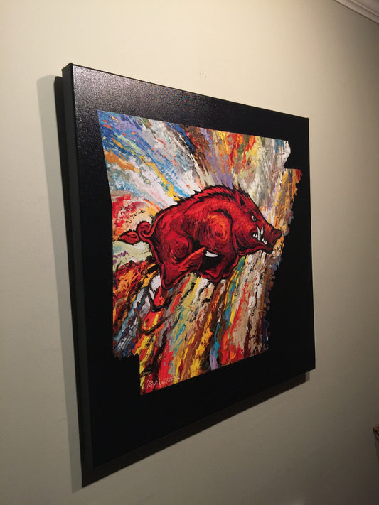 Copy of Archival Print on Canvas of The Arkansas Razorback on Black Background. #030