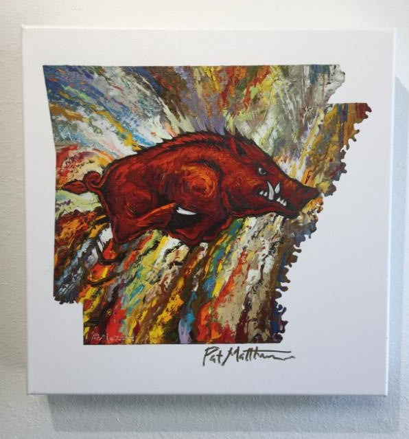 "Go Big Red"...12" x 12" Razorback giclee print on white canvas.  Image #030