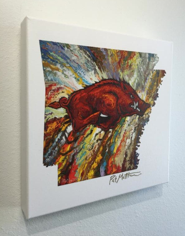 "Go Big Red"...12" x 12" Razorback giclee print on white canvas.  Image #030