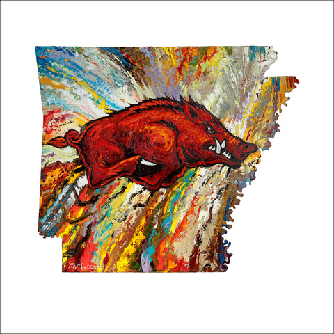 Archival Print of "Go Big Red" The image is 20" x 20" on  24" x 24" paper. Image #PM030.  Licensed image by the University of Arkansas