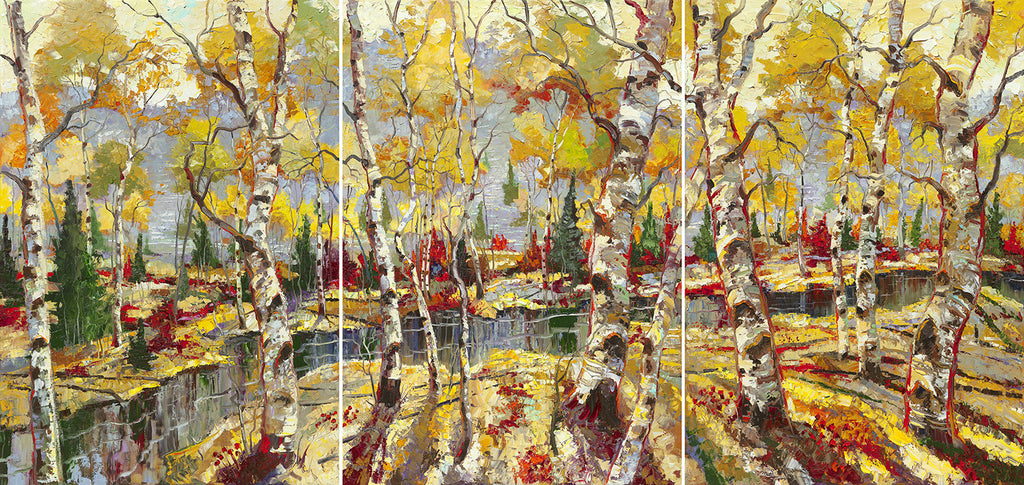 "Creekside Aspens" Archival Print on Canvas of Aspen Trees... 3 panels (Tryptic) #036