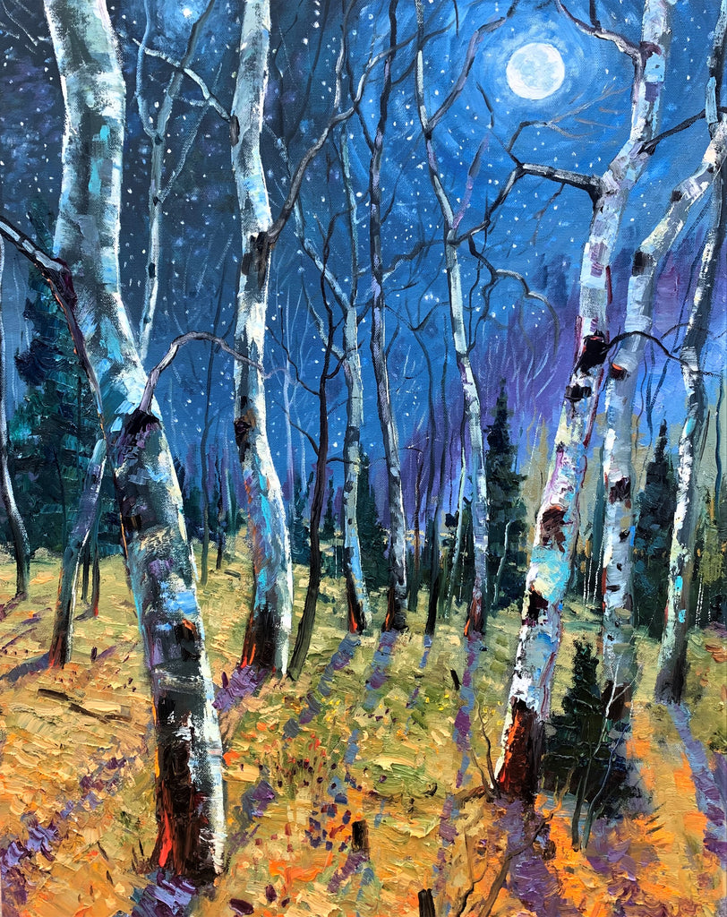 7th day HOLIDAY DEAL: "Forever Starlight" 30 x 24 original oil on canvas.  Price reduced and includes 2 day shipping from The Sportsman's Gallery in Beaver Creek, Colorado.